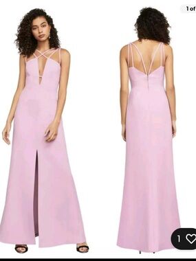 BCBGMaxAzria Lilac Padama Cutout Front Slit Strappy V‑Neck Maxi Dress Gown